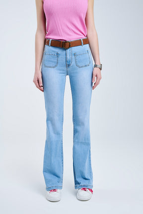 Q2 Jeans skinny con lavaggio chiaro e tasche frontali