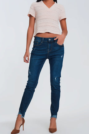 Q2 Jeans skinny con vita normale azzurri