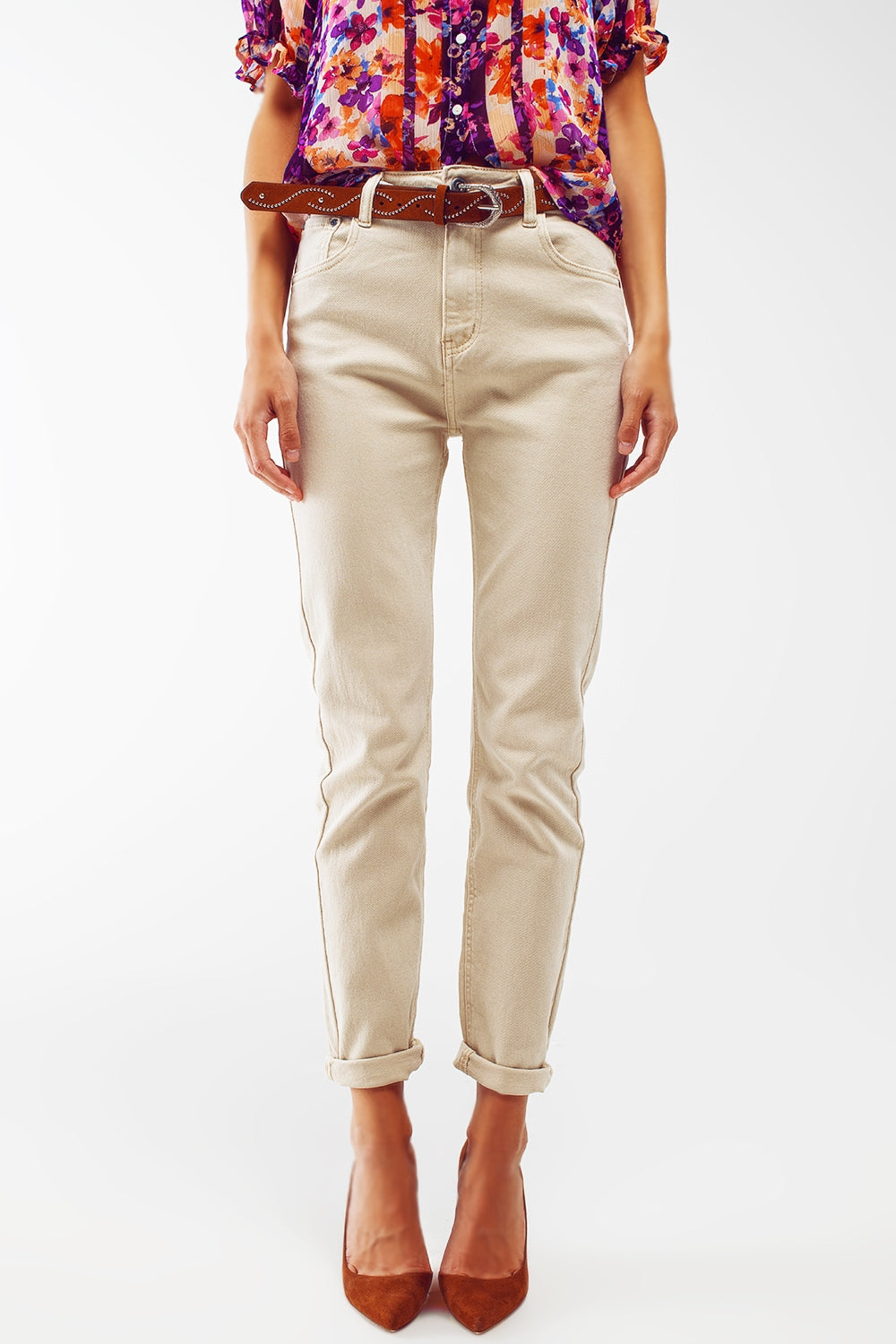 Q2 Jeans skinny in cotone elasticizzato beige