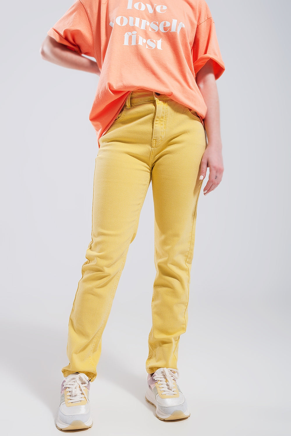 Q2 Jeans skinny in cotone elasticizzato giallo