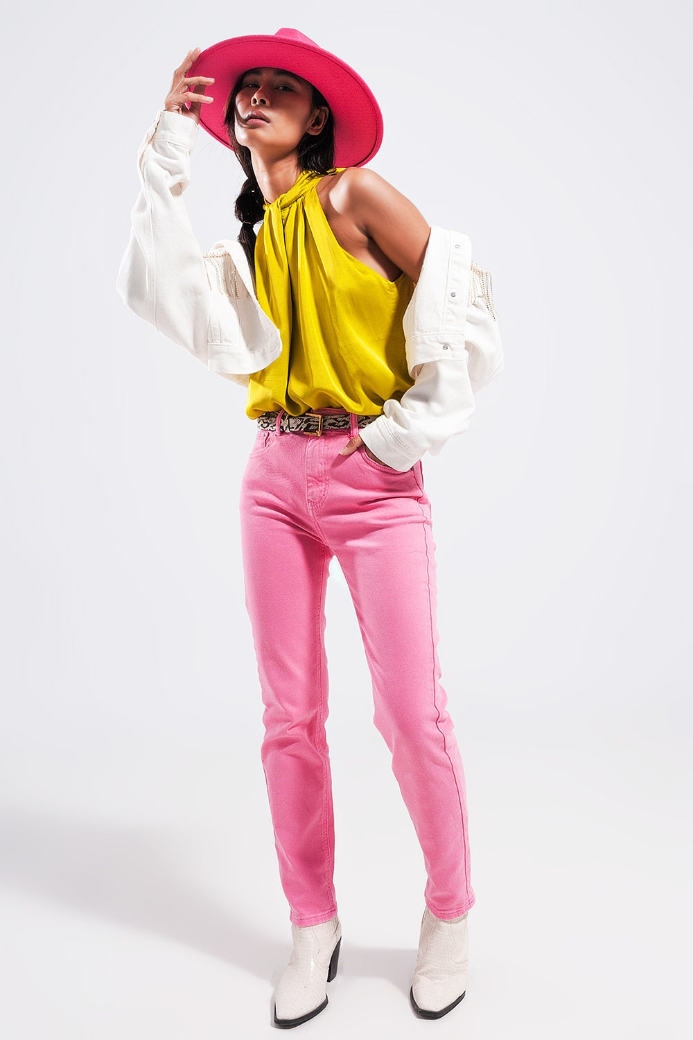 Q2 Jeans skinny in cotone elasticizzato rosa