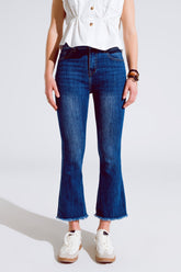 Q2 Jeans skinny svasati con orlo a vivo in lavaggio medio