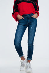 Q2 Jeans slim con dettaglio filo colorato