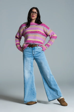 Jeans stile Mom a gamba larga con lavaggio chiaro