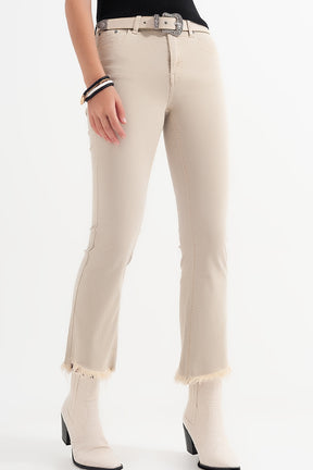 Q2 jeans straight beige con caviglie larghe