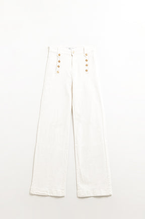 Jeans Straight con bottoni dorati laterali in bianco