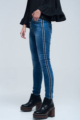Q2 Jeans stretto con strisce sul lato