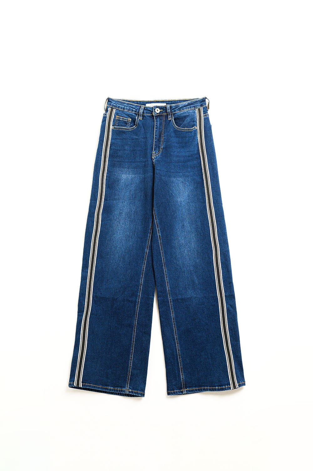 Jeans super a gamba larga con riga laterale