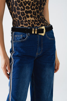 Jeans super a gamba larga con riga laterale