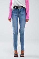 Q2 Jeans super skinny a vita alta in blu stonewash vintage