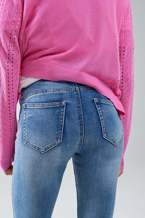 Jeans super skinny a vita alta in blu stonewash vintage