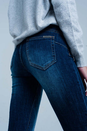 Jeans vita alta lavato oscuro con dettagli in strass