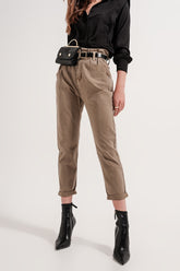 Q2 Jeans vita elasticizzata paperbag beige