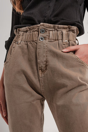 Jeans vita elasticizzata paperbag beige mocha mousse