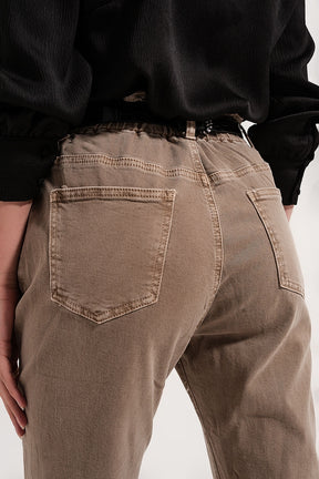 Jeans vita elasticizzata paperbag beige mocha mousse