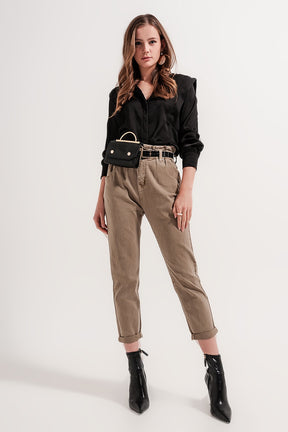 Jeans vita elasticizzata paperbag beige mocha mousse