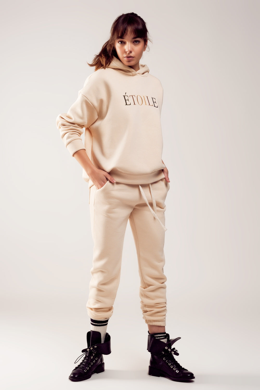 Joggers in cotone color crema