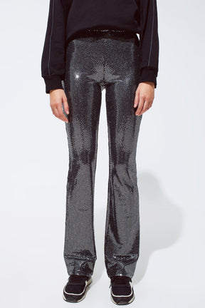 Q2 Leggings flare in tessuto metallico color argento