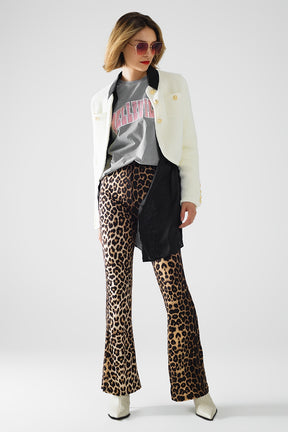 Leggings svasati in elastan con stampa leopardata