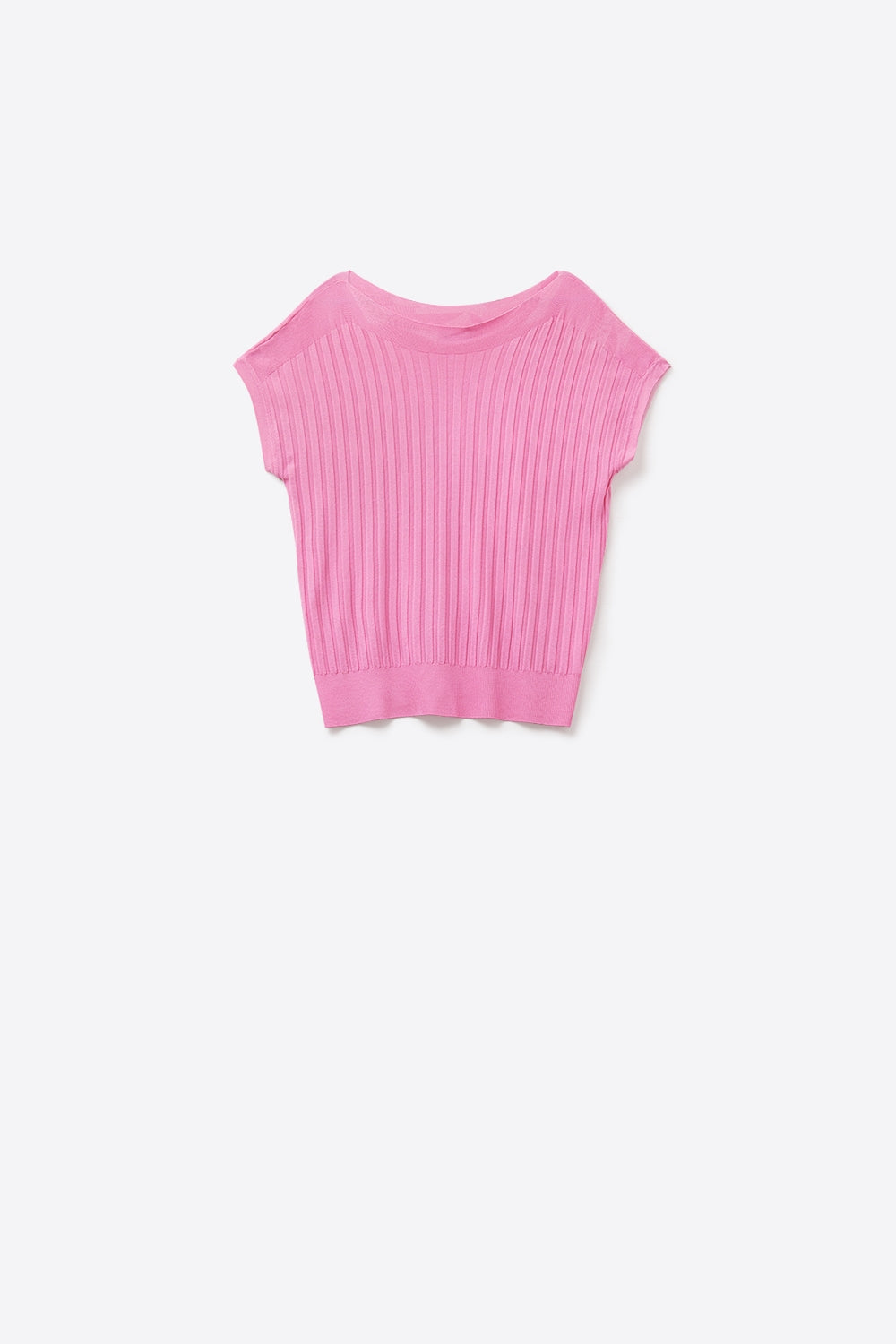 Maglia a coste sottili Fucshia con collo a barca
