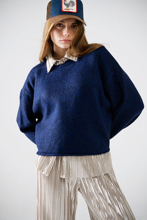Maglia a maglia morbida con maniche a palloncino in stile navy