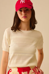 Q2 Maglia a righe testurizzate in bianco