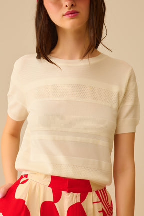 Maglia a righe testurizzate in bianco