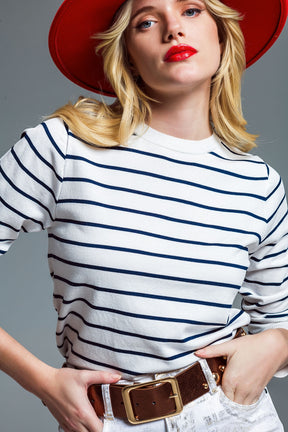 Maglia girocollo a righe navy