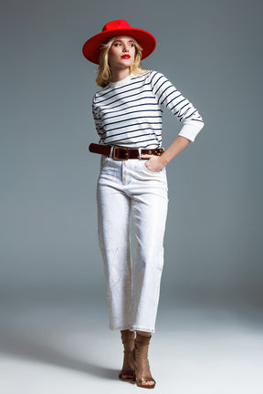 Maglia girocollo a righe navy