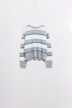 Maglia grigia con strisce ecru e blu