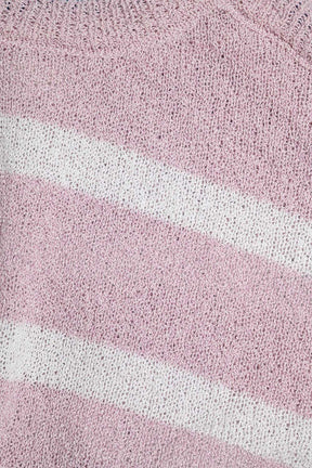 Maglia Heather con Spalle Scoperte e Righe Orizzontali in Rosa