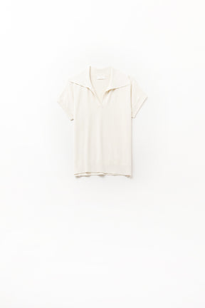 maglia polo a maglia fine in beige con maniche corte