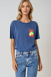 Q2 Maglietta a vestibilità rilassata con stampa La Dolce Vita in blu navy