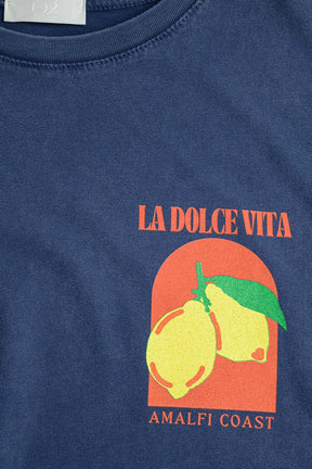 Maglietta a vestibilità rilassata con stampa La Dolce Vita in blu navy