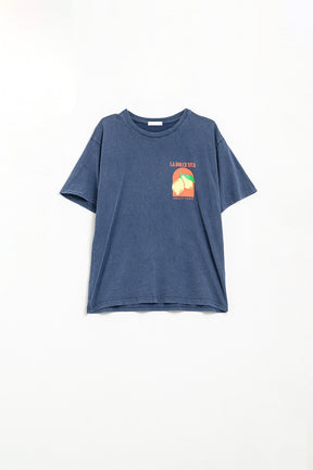 Maglietta a vestibilità rilassata con stampa La Dolce Vita in blu navy