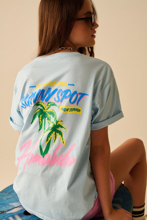 Q2 Maglietta blu made in Italy con grafica Honolulu