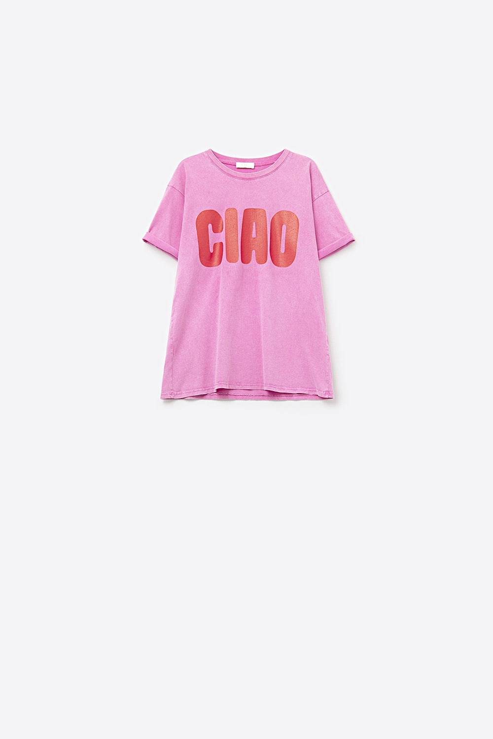Q2 Maglietta CIAO rosa rilassata con lettere rosse