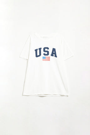 Maglietta lunga bianca larga con logo USA