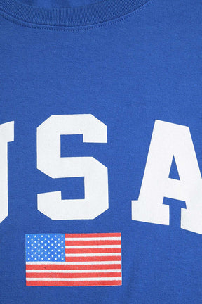 Maglietta lunga blu ampia con logo USA