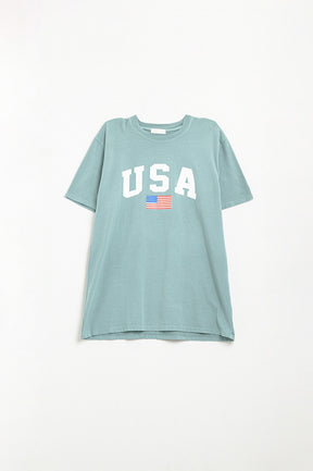 Maglietta lunga verde ampia con logo USA