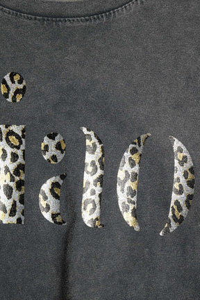 maglietta nera stonewashed rilassata Con Ciao in Stampa Leopardata
