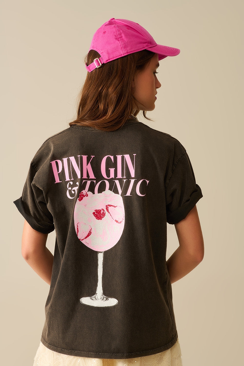 Q2 Maglietta PINK TONIC nera lavata