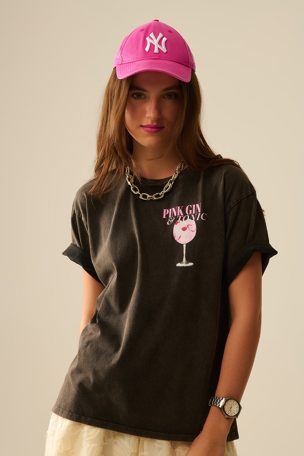 Maglietta PINK TONIC nera lavata