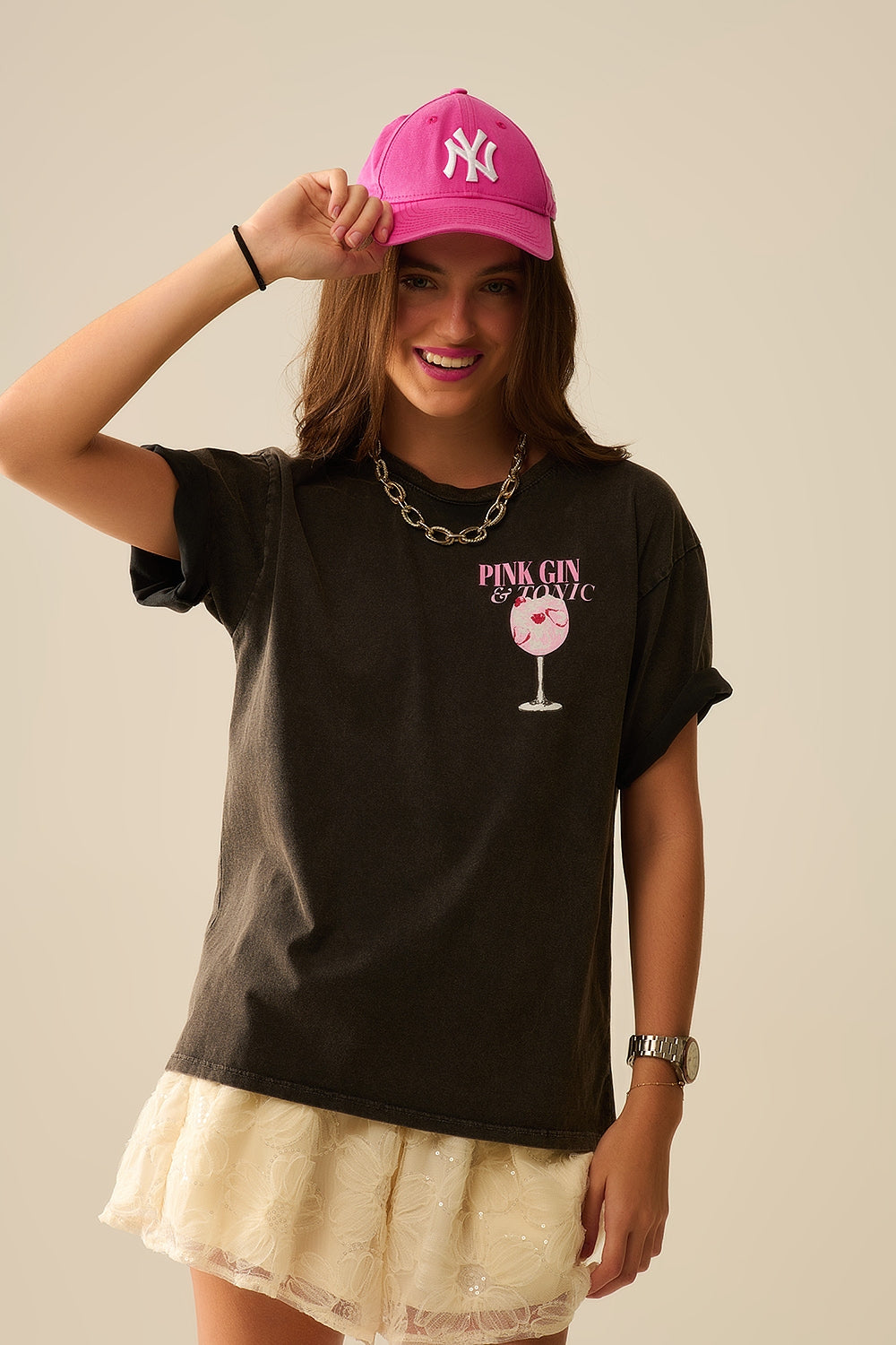 Maglietta PINK TONIC nera lavata