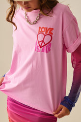 Q2 Maglietta rosa con logo Love is Air e Cuore con Pace