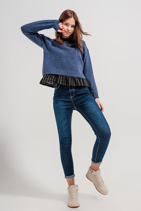 Maglione 2 in 1 con sottocamicia in blu scuro