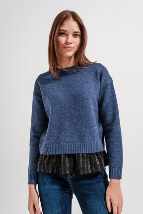 Maglione 2 in 1 con sottocamicia in blu scuro
