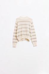 Q2 Maglione a collo alto a righe in beige e crema