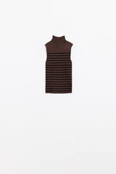 Q2 Maglione a collo alto a righe In marrone