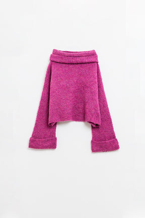 maglione a collo alto in maglia morbida color fucsia